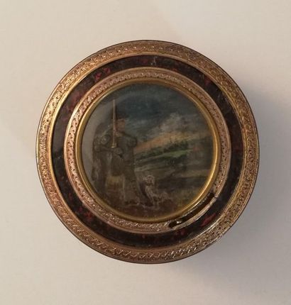 null The dog and the hunter, circa 1780
Rare small circular animation box, with pink...