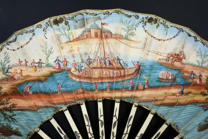 null Folded fan, circa 1770
Folded fan, the double sheet of paper, painted in gouache,...