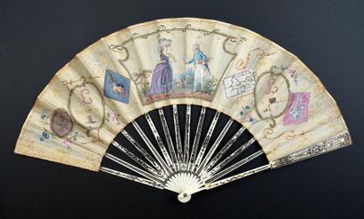 null Rebus for a lover, circa 1780
Rare folded fan, the painted silk leaf of a young...