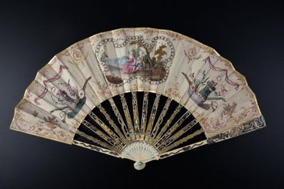 null Couple of musicians, circa 1770-1780
Folded fan, cream silk sheet painted with...