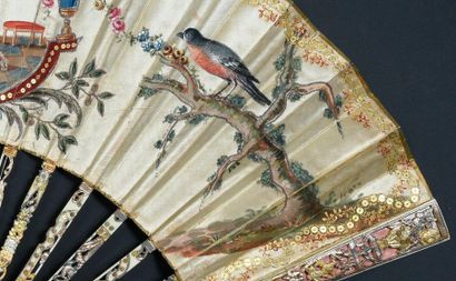null Les oiseaux apprivoisés, vers 1780
Éventail plié, la feuille en soie peinte...