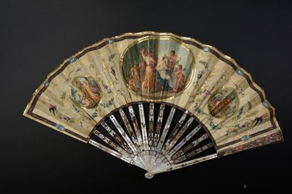 null The toilet of Venus, circa 1780-1790
Folded fan, cream silk leaf decorated in...
