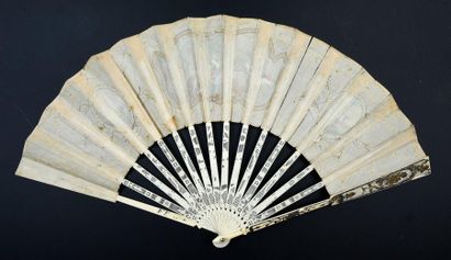 null Two fans, circa 1770-1780 *One, cream silk leaf painted with two maritime views....