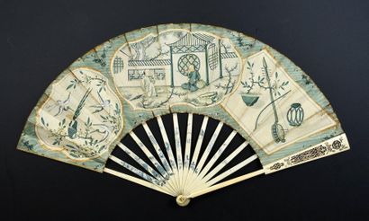 null Le repos au jardin, circa 1770-1790
Folded fan, the leaf in skin, mounted in...