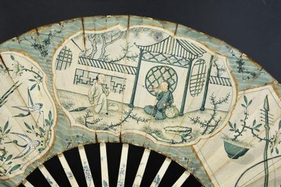 null Le repos au jardin, circa 1770-1790
Folded fan, the leaf in skin, mounted in...