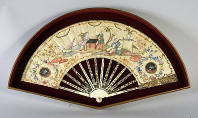 null Chinese garden, circa 1770-1780
Folded fan, the cream silk leaf painted with...