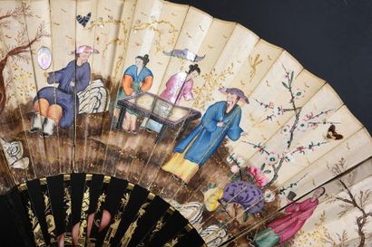 null Chinoiseries, circa 1770-1780
Folded fan, the wallpaper sheet of a scene in...