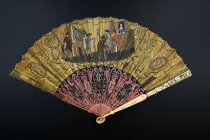 null At nightfall, around 1790-1800
Rare folded fan, the double sheet of yellow dyed...