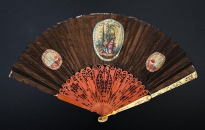 null At nightfall, around 1790-1800
Rare folded fan, the double sheet of yellow dyed...