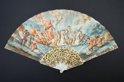null The triumph of Neptune Folded
Fan, the double sheet in painted skin of a wide...