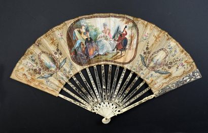 null "La toilette" after Lavreince, circa 1789-1790
Folded fan, the silk leaf painted...