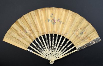 null "La toilette" after Lavreince, circa 1789-1790
Folded fan, the silk leaf painted...