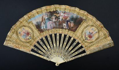 null Les heureux parents, circa 1780-1790
Folded fan, silk leaf embroidered with...