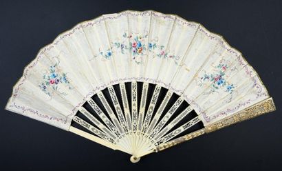 null Les heureux parents, circa 1780-1790
Folded fan, silk leaf embroidered with...