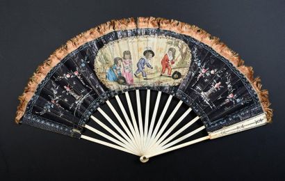 null L'âge heureux, circa 1790
Folded fan, double sheet of paper engraved with children...