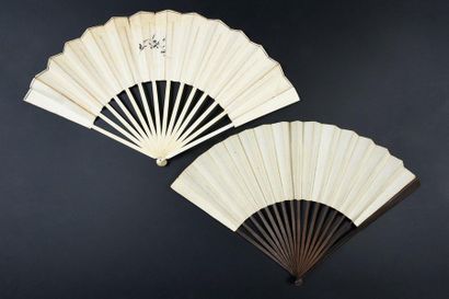 null Two fans, circa 1780-1790 *one, the double leaf in black wallpaper of flowers...