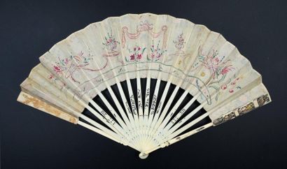 null The concert, circa 1770-1780
Folded fan, cream silk leaf painted with love trophies...