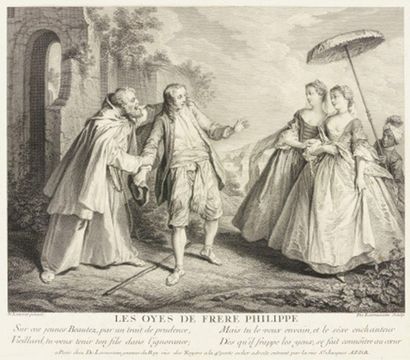 null Les oies de Frère Philippe, vers 1770-1780
Éventail plié, la feuille en peau,...