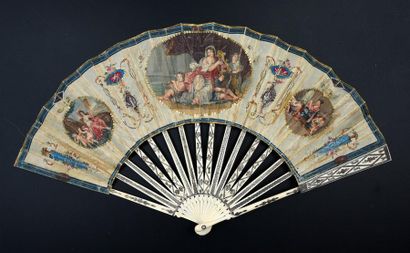 null The Muses, circa 1790
Fan, the silk leaf painted and embellished with golden...