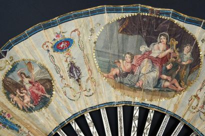 null The Muses, circa 1790
Fan, the silk leaf painted and embellished with golden...