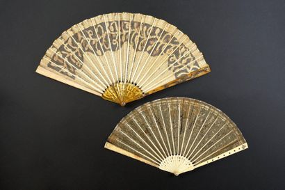 null Two fans, circa 1800 *one, the tulle leaf decorated with sequins evoking vine...