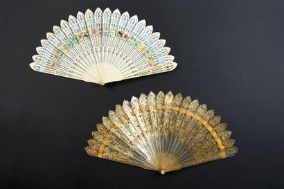 null Two fans, circa 1830
One of broken bone type pierced with flowers, pansies,...