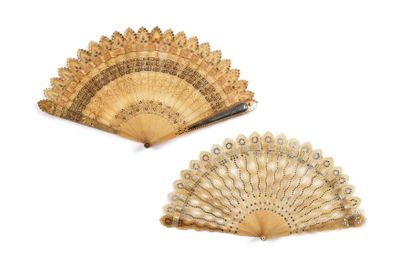 null Two fans, circa 1830
, of the broken horn type. One with serpentine strands...
