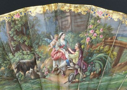 null L'amour et le chien, circa 1850
Folded fan, the wallpaper sheet of a shepherd...