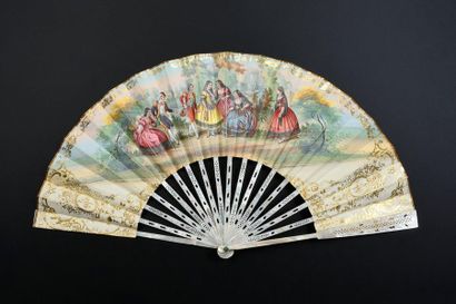 null Spanish musicians, circa 1840-1850
Folded fan, the sheet of paper engraved and...