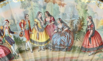 null Les musiciens espagnols, vers 1840-1850
Éventail plié, la feuille en papier...