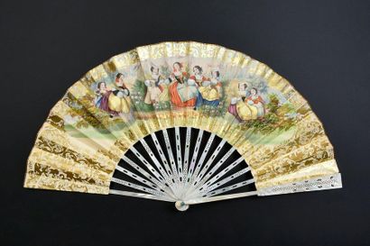 null Spanish musicians, circa 1840-1850
Folded fan, the sheet of paper engraved and...