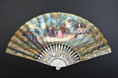 null The guitarists, circa 1850
Folded fan, the double sheet of gouache wallpaper...