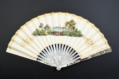 null The guitarists, circa 1850
Folded fan, the double sheet of gouache wallpaper...