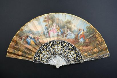 null The bird offered, circa 1850
Folded fan, the double leaf in gouache wallpaper...