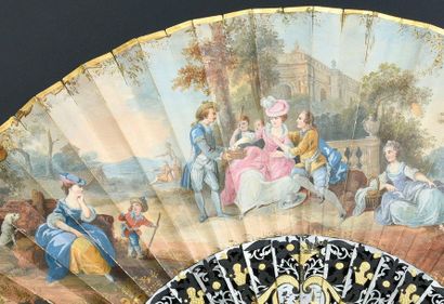 null The bird offered, circa 1850
Folded fan, the double leaf in gouache wallpaper...
