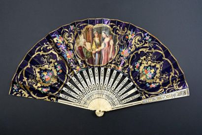 null Two fans, circa 1850 *one decorated with a central scene in the 17th century...