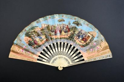 null Two fans, circa 1850 *one decorated with a central scene in the 17th century...