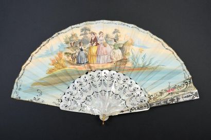 null Two fans, circa 1850-1860 *One, the lithographed paper sheet of a boarding of...