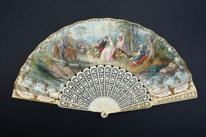null The hunting lodge, circa 1860
Folded fan, the gouache wallpaper sheet of a company...