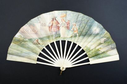 null Promenade royale, circa 1860-1870
Folded fan, the double sheet of skin painted...