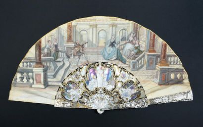 null The minuet, circa 1860-1880
Folded fan, the sheet in skin, mounted in the English...