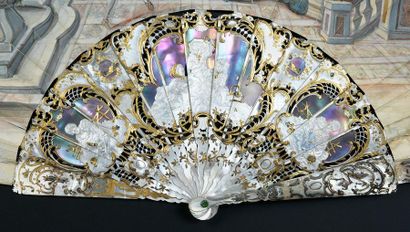 null The minuet, circa 1860-1880
Folded fan, the sheet in skin, mounted in the English...