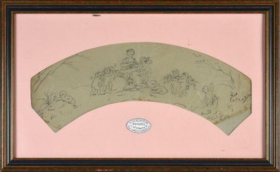 null L'amour attentif, circa 1890-1900
Preparatory tracing for a fan leaf with a...