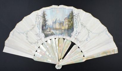 null View of a castle, circa 1870-1880
Folded fan, the double sheet of wallpaper...