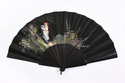 null Little Red Riding Hood, circa 1880
Folded fan, black satin leaf painted with...
