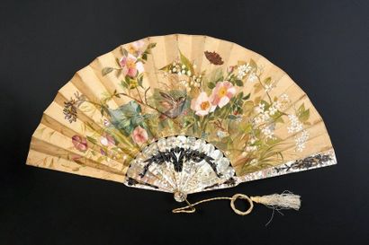 null Dog rose and lily of the valley, circa 1880
Folded fan, the painted silk leaf...