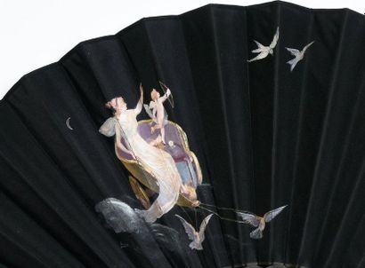 null Cupid's childhood, circa 1880
Folded fan, black satin leaf painted of Venus...