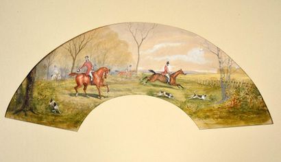null La course du gibier, vers 1890-1900
Deux feuilles d'éventails, en papier, peint...