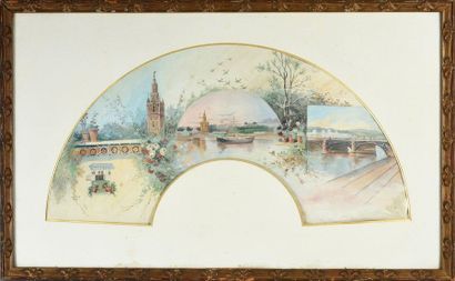null Séville et la Giralda, vers 1890
Projet de feuille d'éventail peint sur soie...