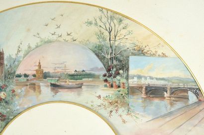null Séville et la Giralda, vers 1890
Projet de feuille d'éventail peint sur soie...